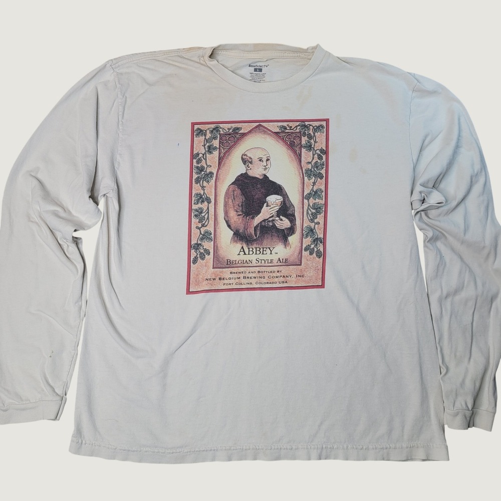 Vintage New Belgium Brewing Abbey Ale Long Sleeve Shirt Mens Large Cream Beer